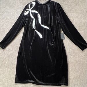 ELOQUII Velvet Mock Neck Dress 18 NWT Black Long Sleeve Holiday Glam Sequin Bow